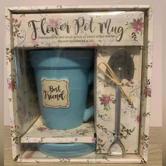 New in Box Flower Pot Coffee/Tea Mug or Flower Pot w/Spade Spoon Gift - Picture 1 of 9